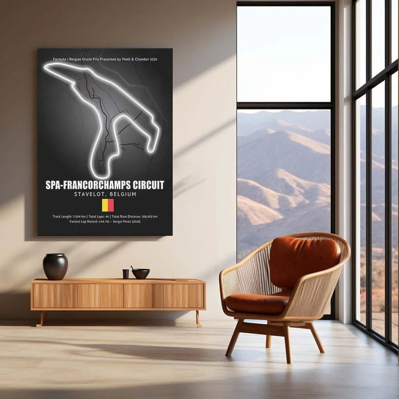 LED | Spa-Francorchamps Circuit Neon LED Metal Poster – Legendary Belgium F1 Track Wall Art