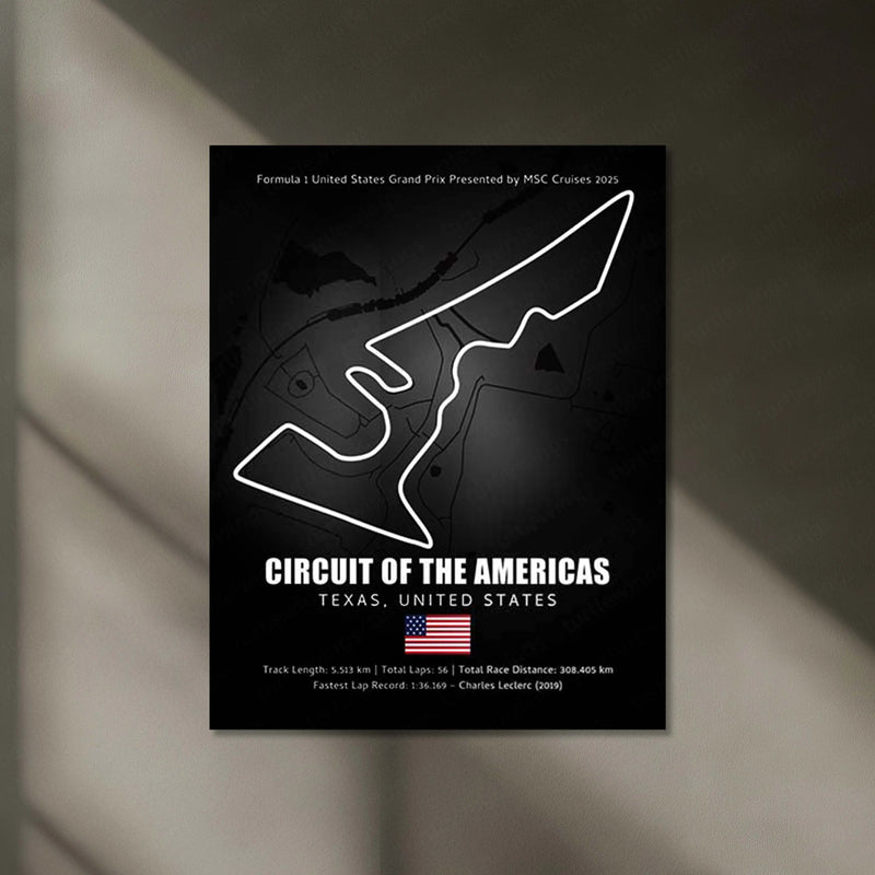 LED | Circuit of the Americas Neon LED Metal Poster – Glowing USA F1 Track Wall Art (COTA)