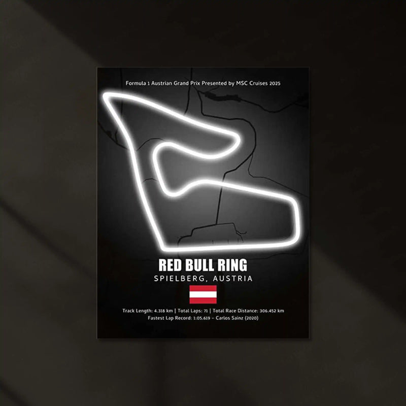 LED | Red Bull Ring Neon LED Metal Poster – Glowing Austria F1 Circuit Wall Art