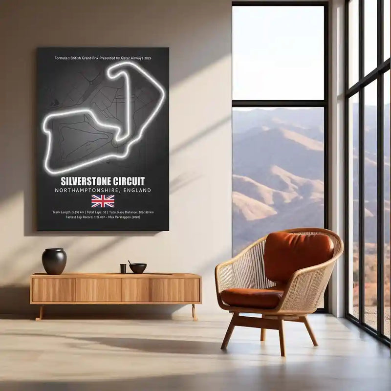 LED | Silverstone Circuit Neon LED Metal Poster – Glowing Home of British F1 Wall Art