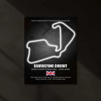 LED | Silverstone Circuit Neon LED Metal Poster – Glowing Home of British F1 Wall Art