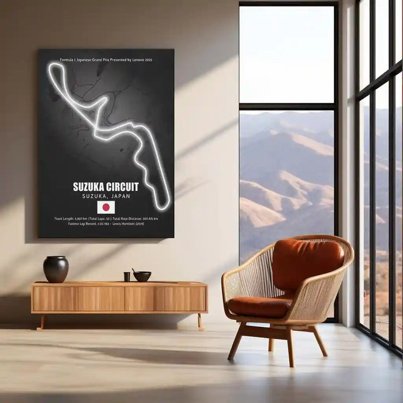 LED | Suzuka Circuit Neon LED Metal Poster – Glowing Japanese F1 Track Wall Art