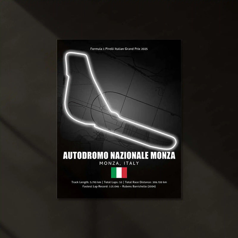 LED | Monza Circuit Neon LED Metal Poster – Glowing Temple of Speed Wall Art