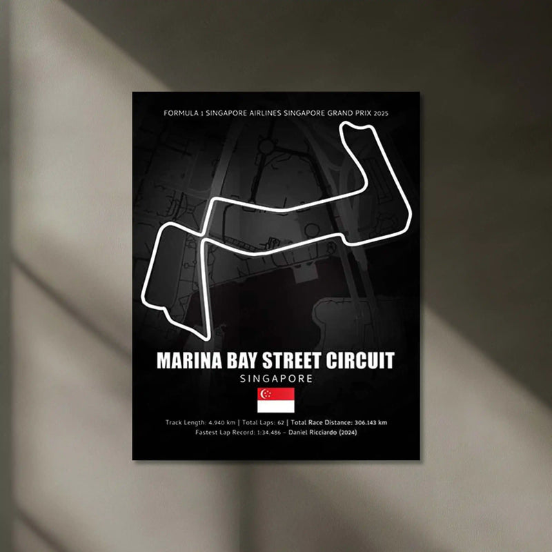 LED | Marina Bay Street Circuit Neon LED Metal Poster – Singapore Night Race Glowing Wall Art