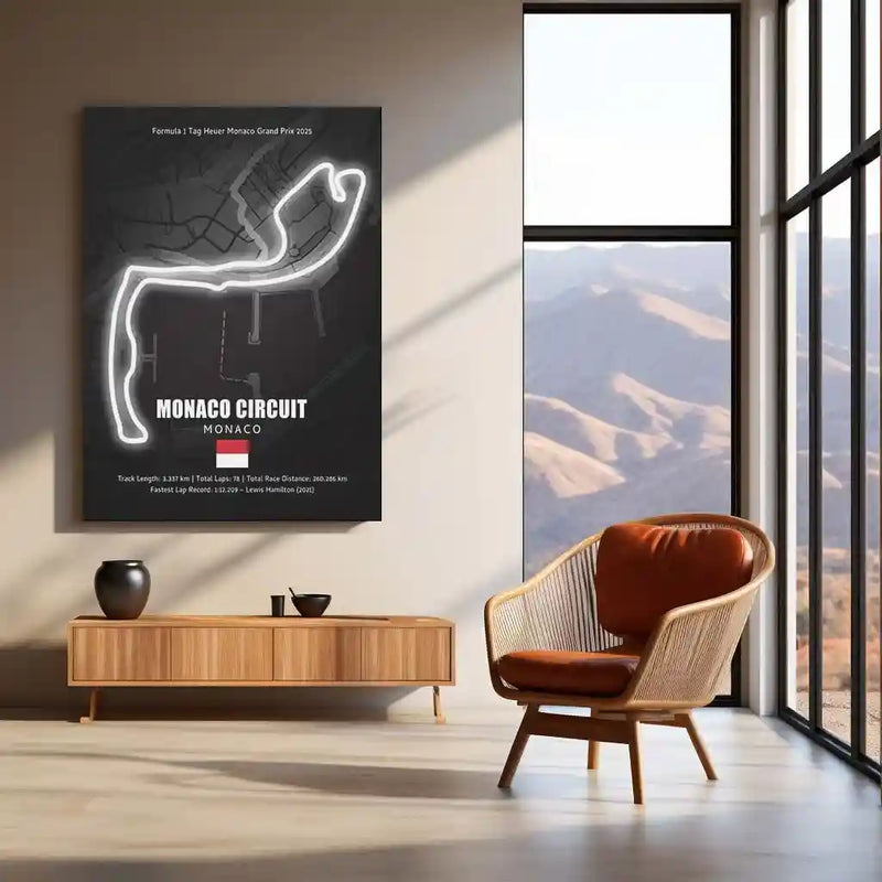LED | Monaco Grand Prix Track Neon LED Metal Poster – Glowing Circuit Wall Art