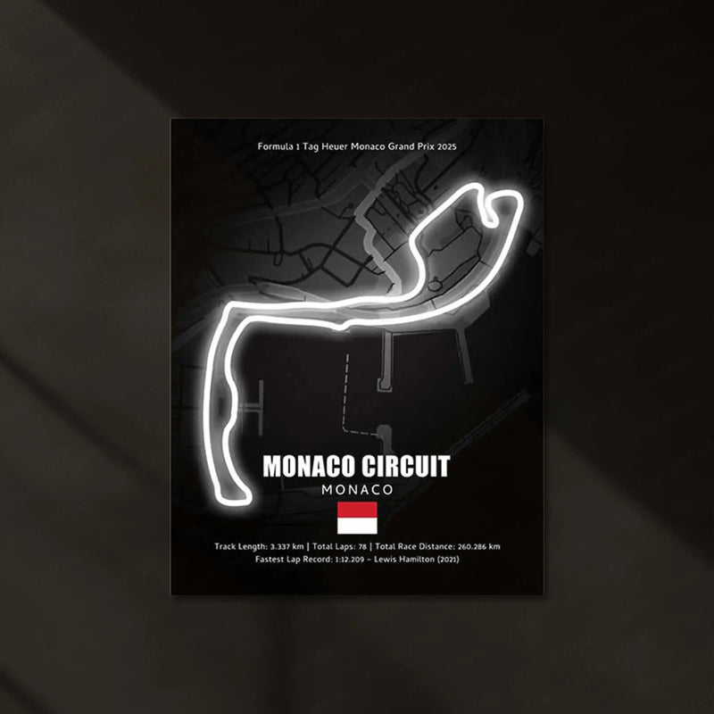 LED | Monaco Grand Prix Track Neon LED Metal Poster – Glowing Circuit Wall Art