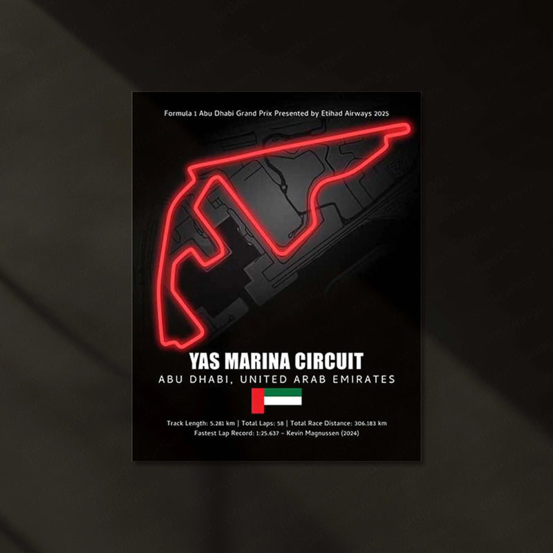 LED | Yas Marina Circuit Neon LED Metal Poster – Abu Dhabi F1 Glowing Racing Track Wall Art