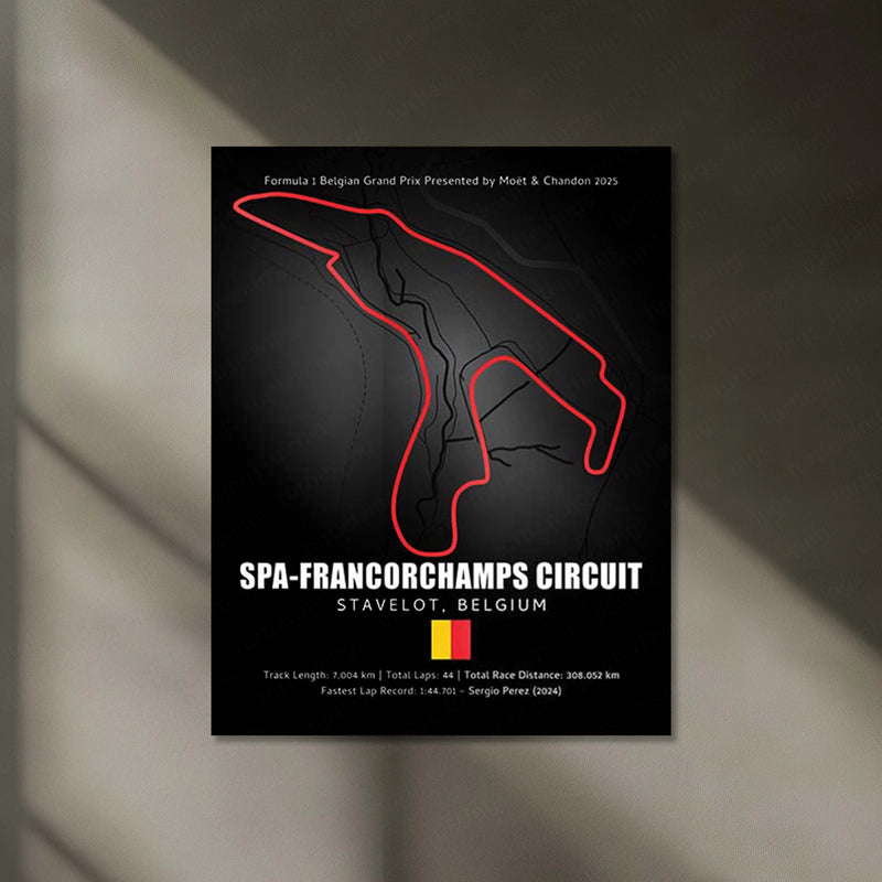 LED | Spa-Francorchamps Circuit Neon LED Metal Poster – Legendary Belgium F1 Track Wall Art