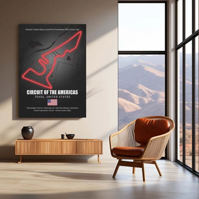 LED | Circuit of the Americas Neon LED Metal Poster – Glowing USA F1 Track Wall Art (COTA)