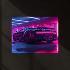 LED | Bugatti Chiron Rear Neon Parking Garage – LED Glow Poster | Luxury Car Metal Wall Art with Tail Light Effect
