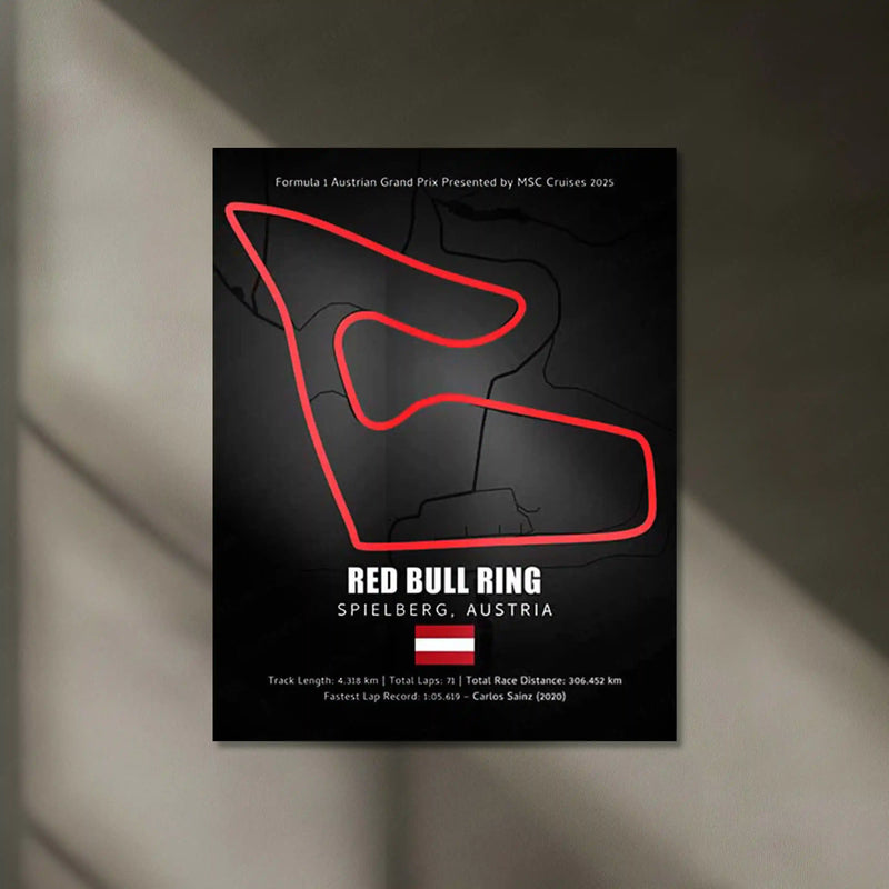 LED | Red Bull Ring Neon LED Metal Poster – Glowing Austria F1 Circuit Wall Art