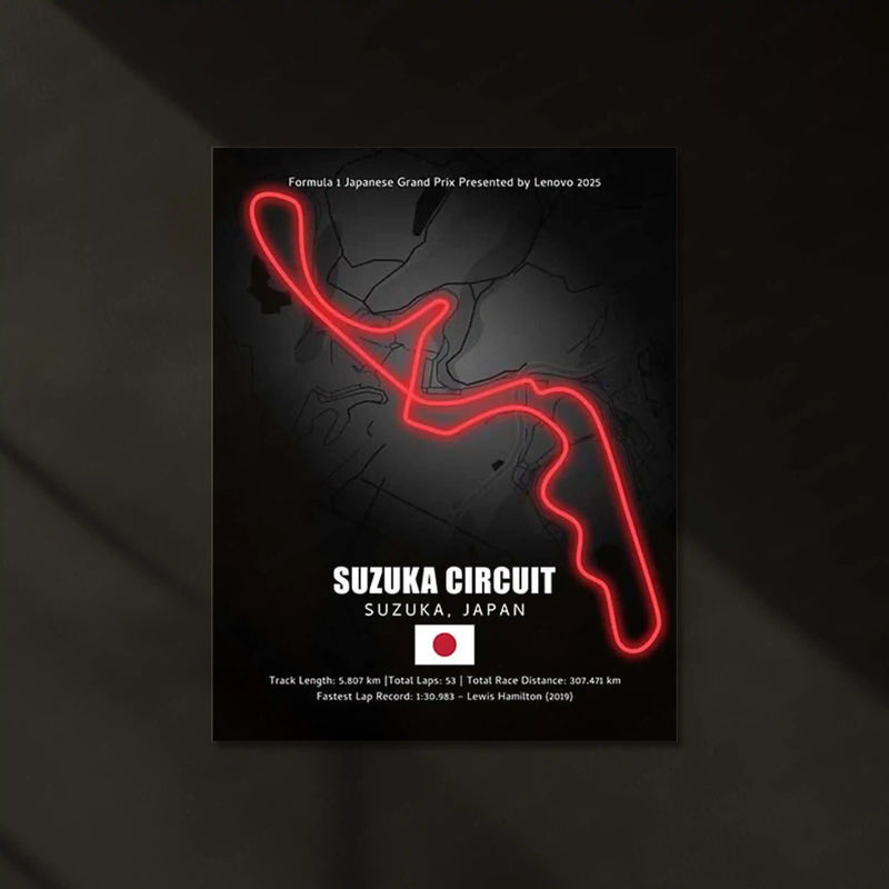 LED | Suzuka Circuit Neon LED Metal Poster – Glowing Japanese F1 Track Wall Art
