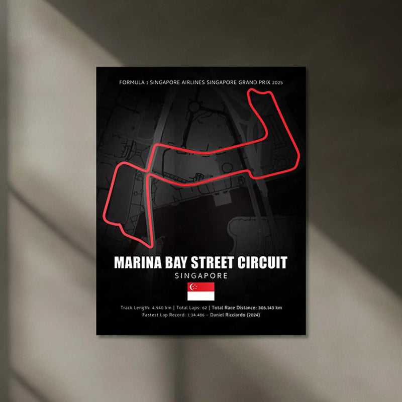 LED | Marina Bay Street Circuit Neon LED Metal Poster – Singapore Night Race Glowing Wall Art