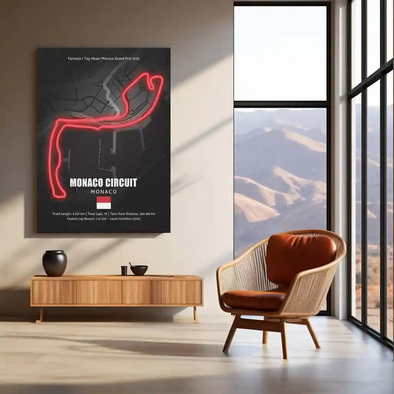 LED | Monaco Grand Prix Track Neon LED Metal Poster – Glowing Circuit Wall Art