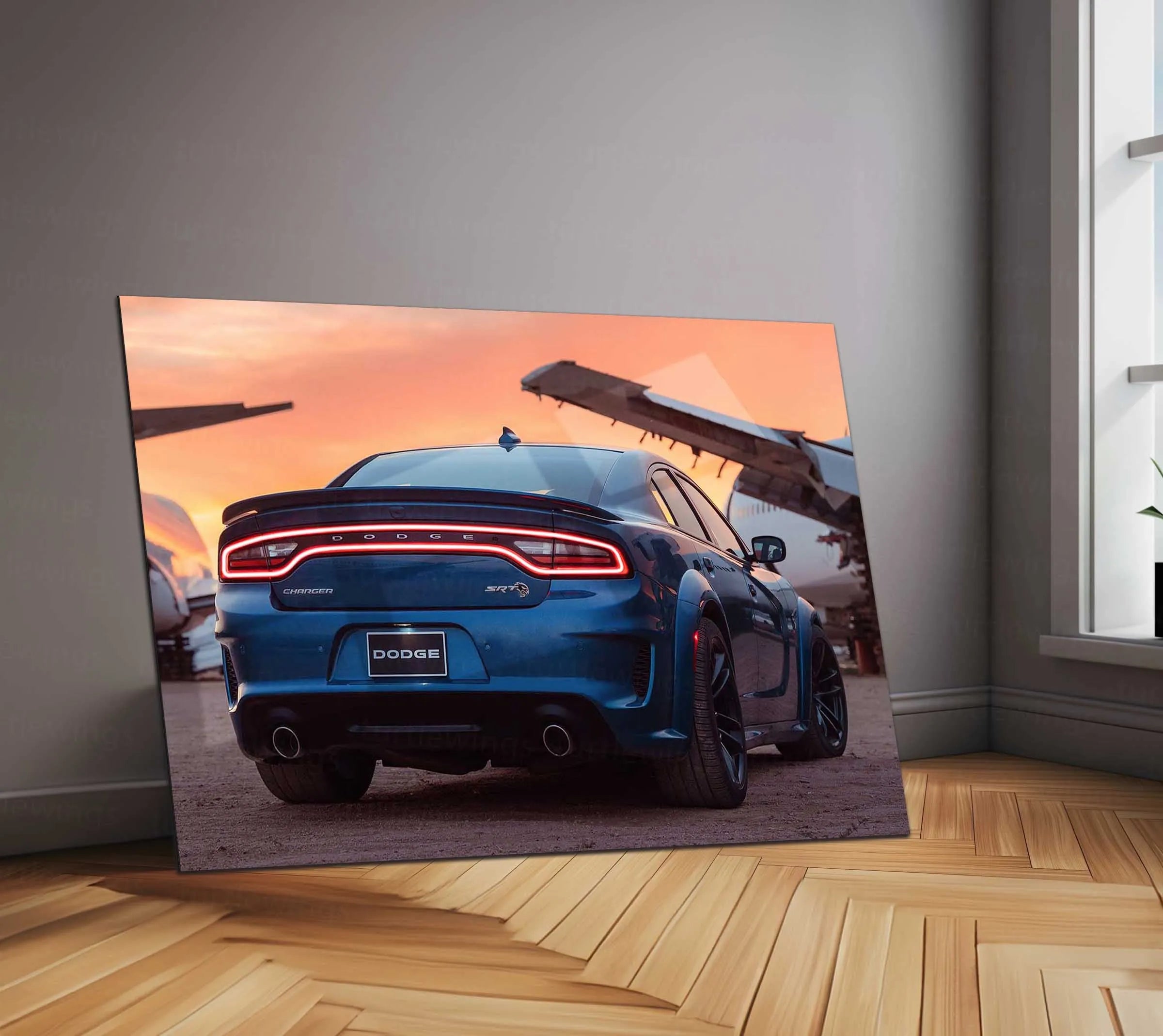 🔥 Dodge Charger SRT Hellcat Neon LED Metal Poster | Muscle Car Wall Art | Street Performance Glow Decor