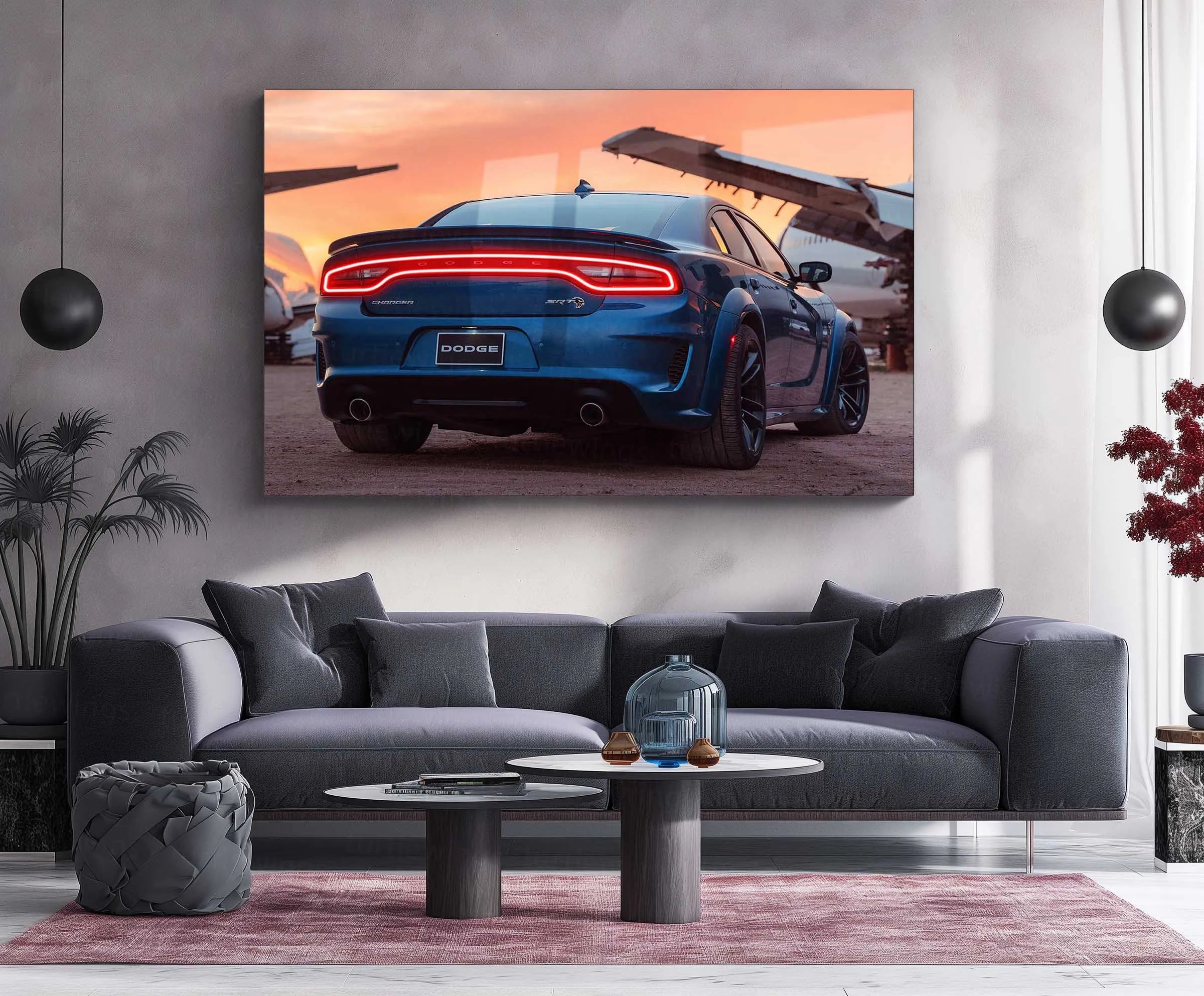 🔥 Dodge Charger SRT Hellcat Neon LED Metal Poster | Muscle Car Wall Art | Street Performance Glow Decor