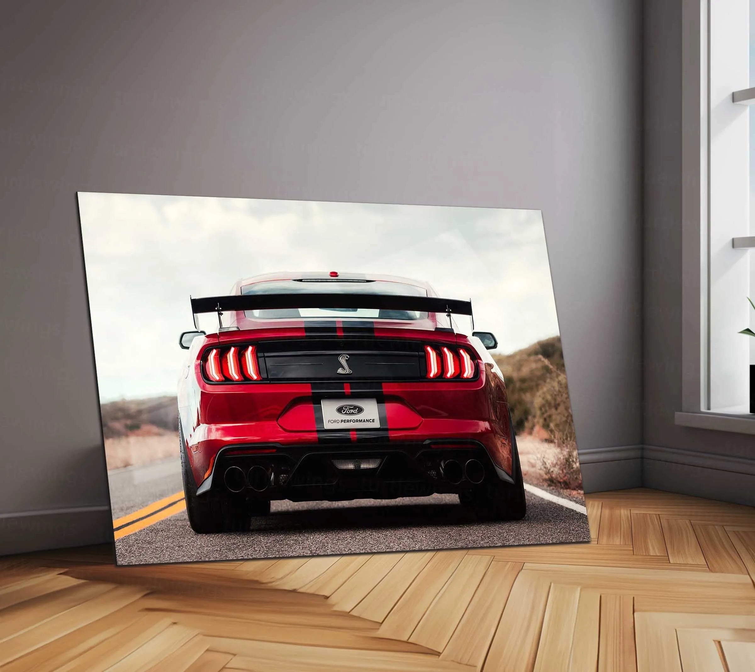 LED | 🐍 Ford Mustang Shelby GT500 Neon LED Metal Poster | American Muscle Wall Art | Supercharged Street Glow Decor