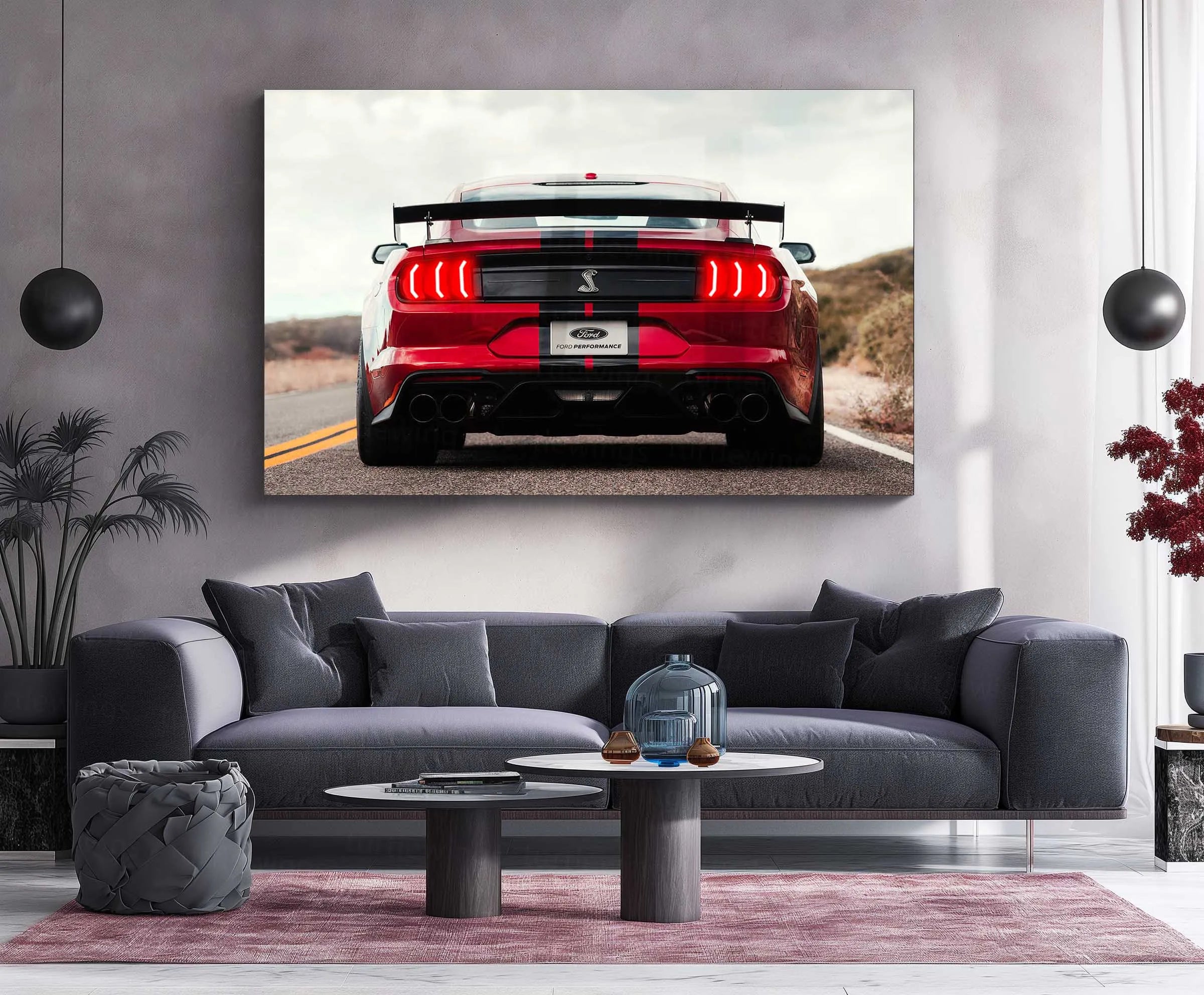 LED | 🐍 Ford Mustang Shelby GT500 Neon LED Metal Poster | American Muscle Wall Art | Supercharged Street Glow Decor