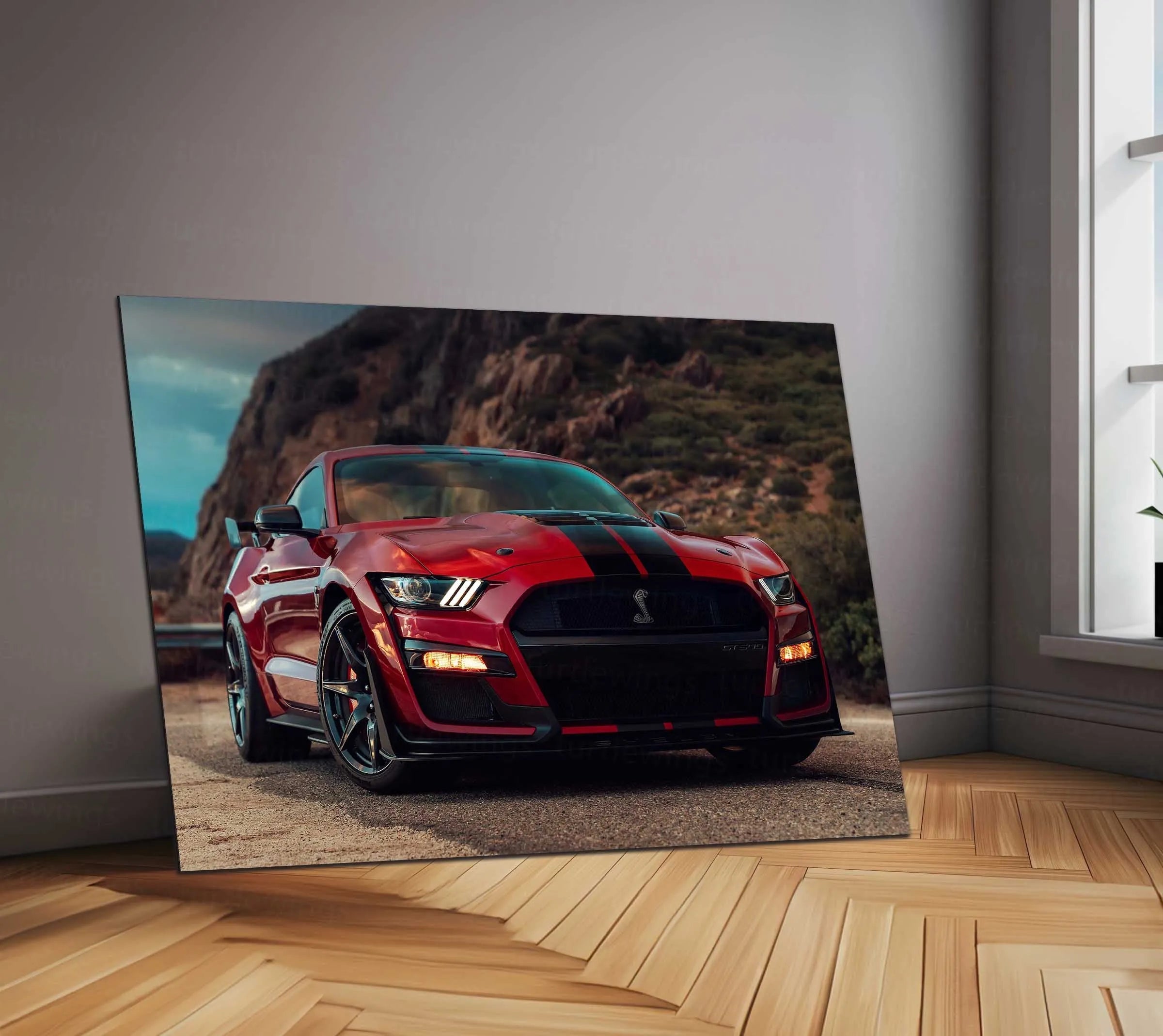 LED | 🐍 Ford Mustang Shelby GT500 Neon LED Metal Poster | American Muscle Wall Art | Supercharged Street Glow Decor 01