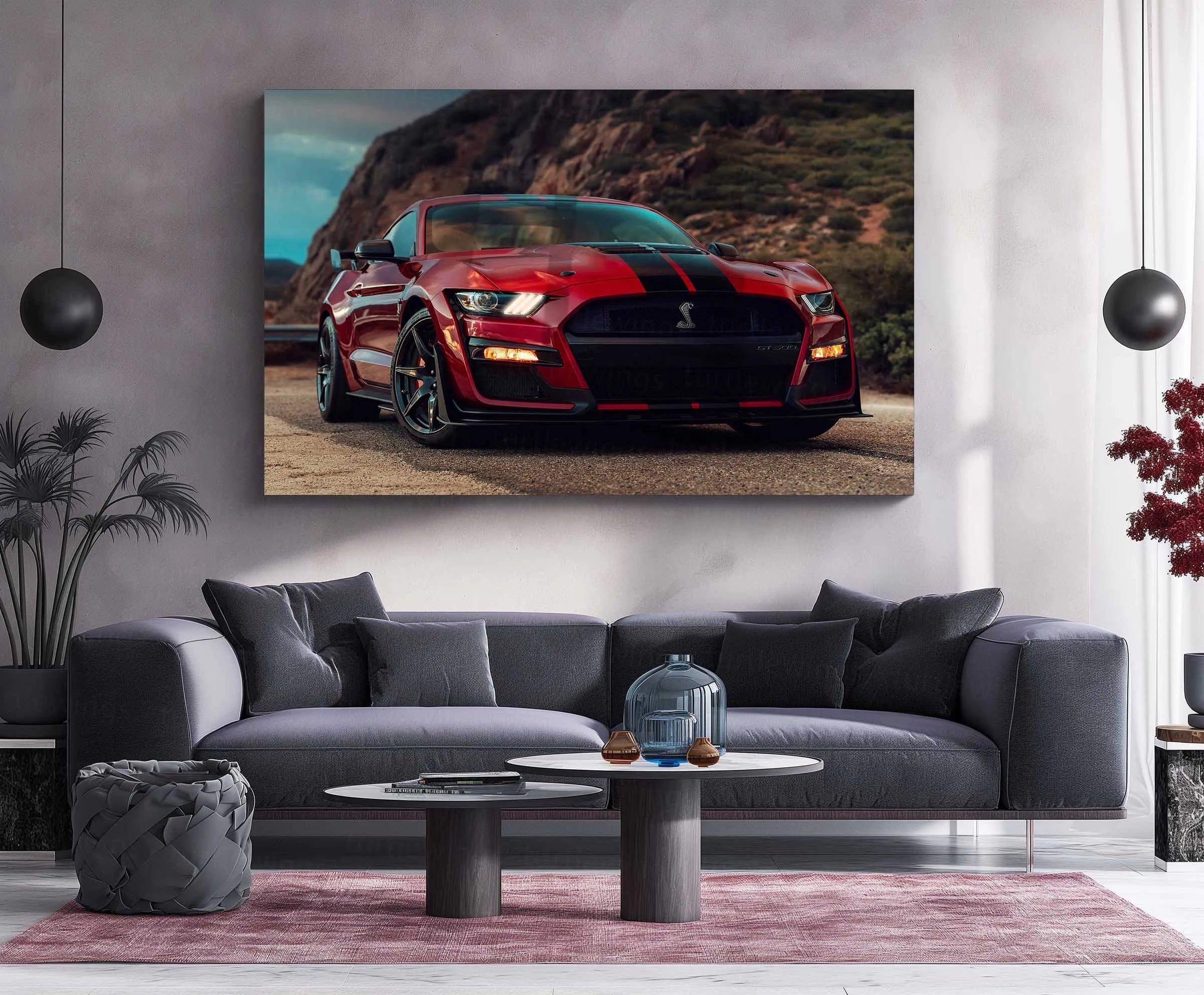 LED | 🐍 Ford Mustang Shelby GT500 Neon LED Metal Poster | American Muscle Wall Art | Supercharged Street Glow Decor 01