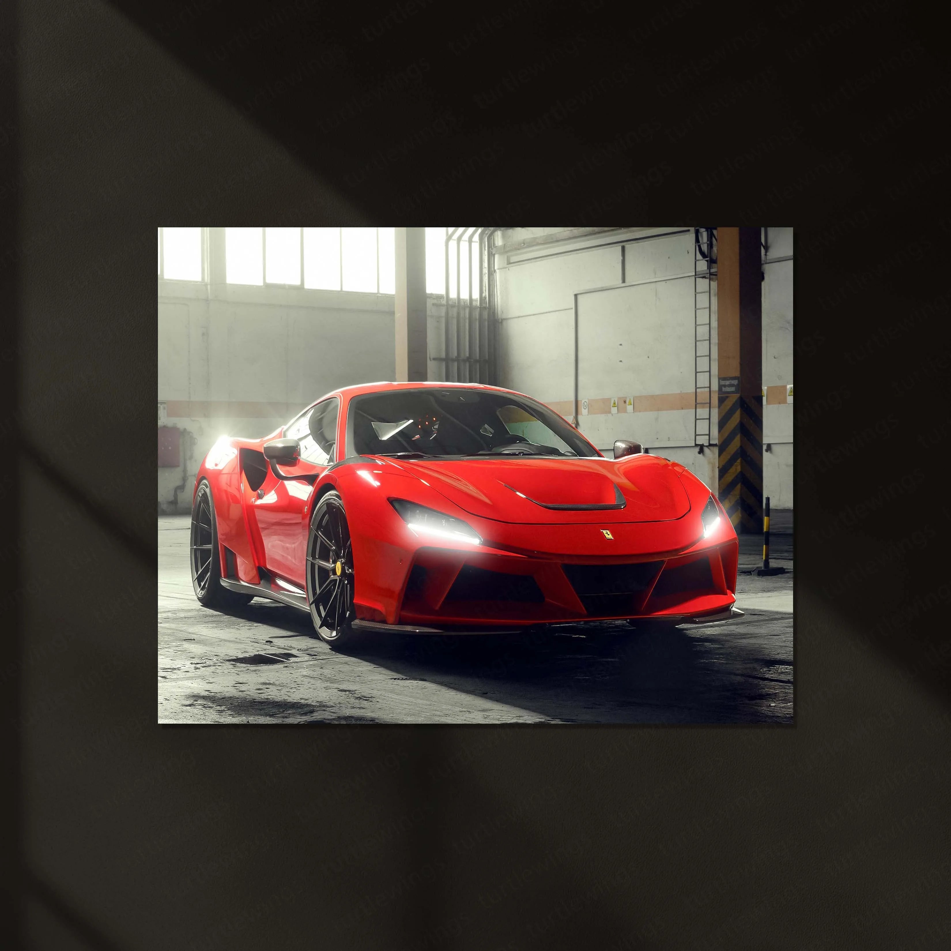 LED | 🏎️ Novitec Ferrari F8 Tributo LED Metal Poster | Exotic Supercar Wall Art | Neon Performance Glow Decor
