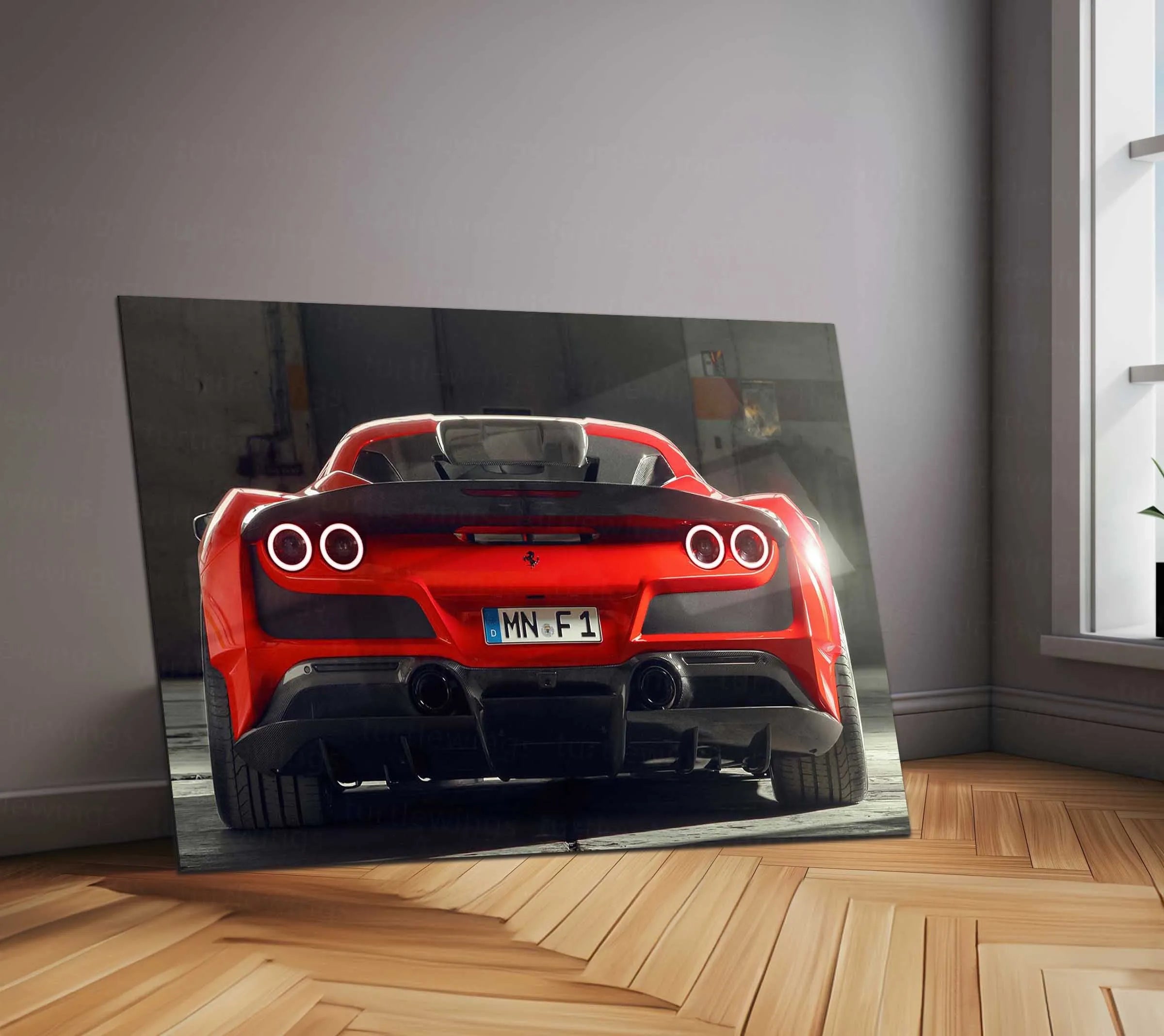 LED | 🏎️ Novitec Ferrari F8 Tributo LED Metal Poster | Exotic Supercar Wall Art | Neon Performance Glow Decor 01