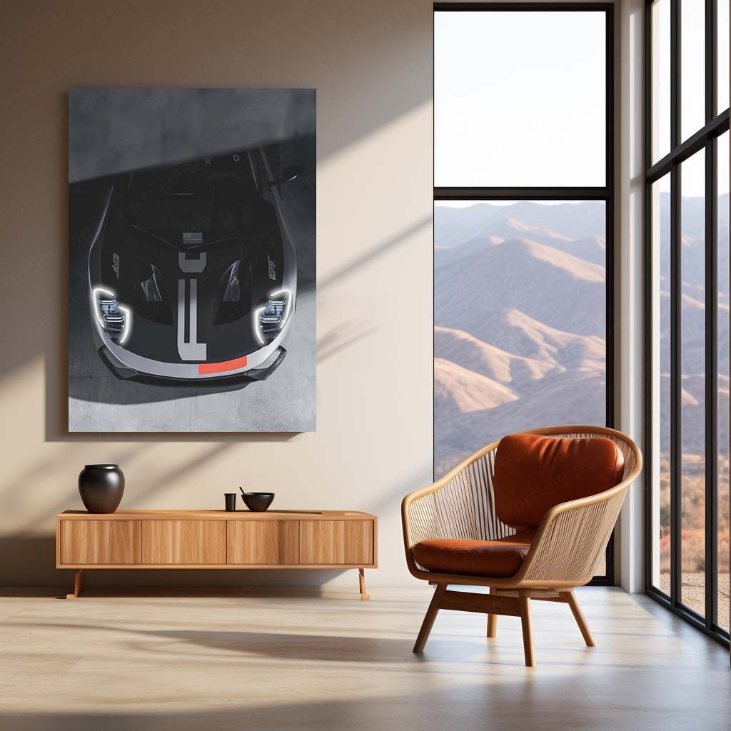 LED | Ford GT Front Shot – LED Car Poster in Dark Aesthetic | Glowing Metal Wall Art for Supercar Lovers
