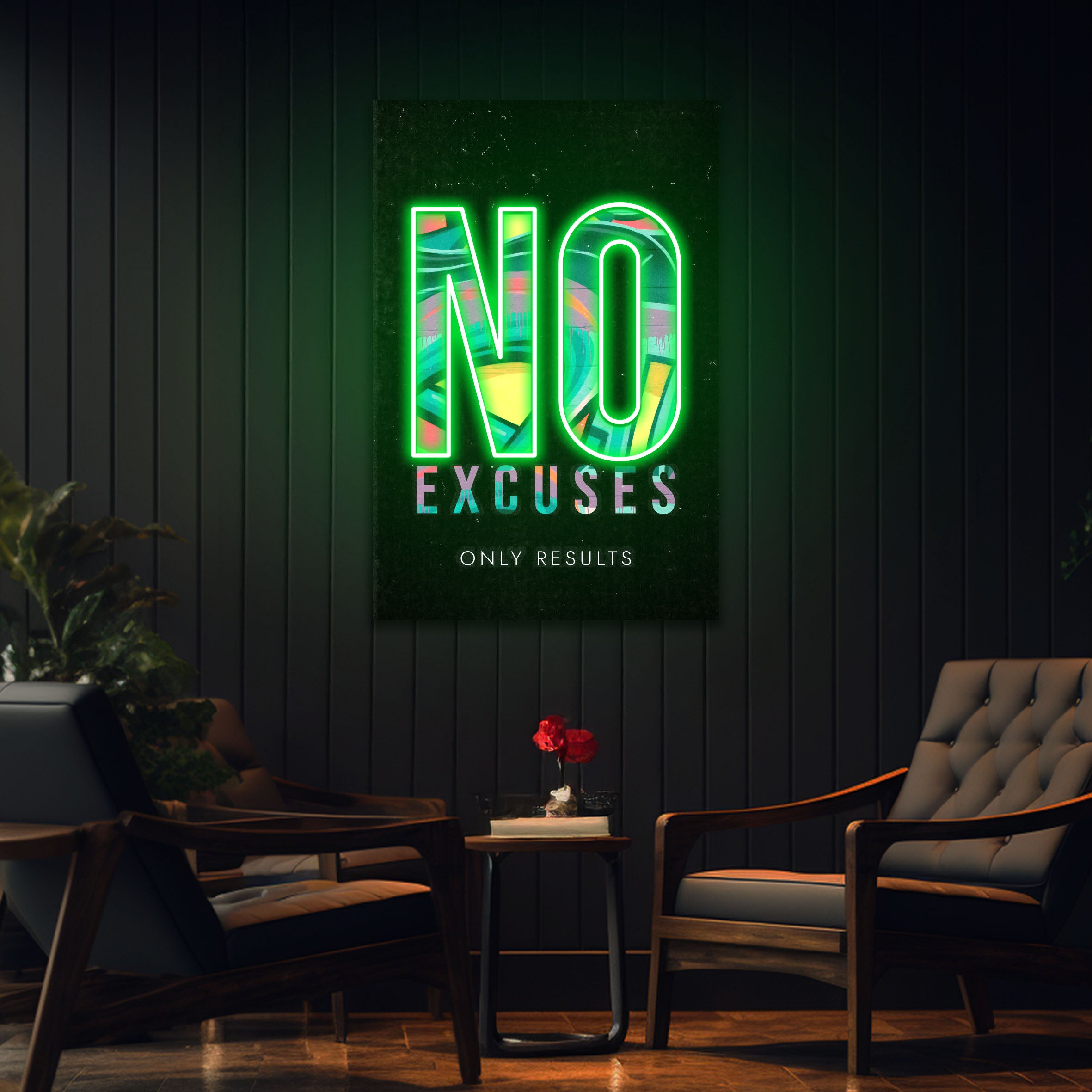 No Excuses – Neon Motivational Art