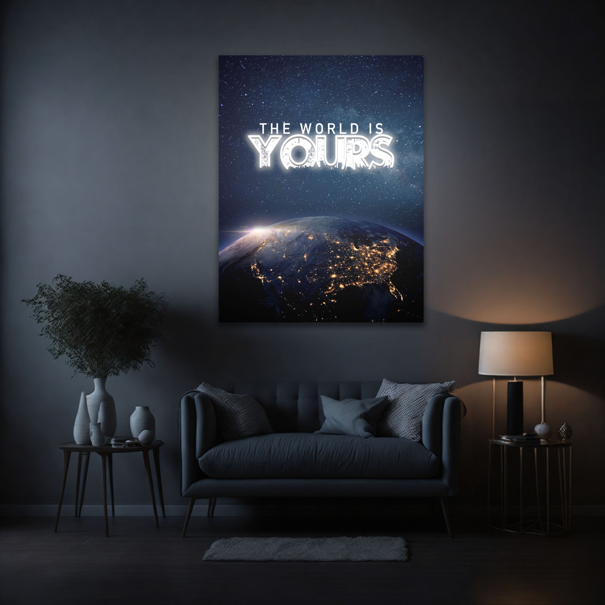 The World Is Yours – Neon Motivational Art