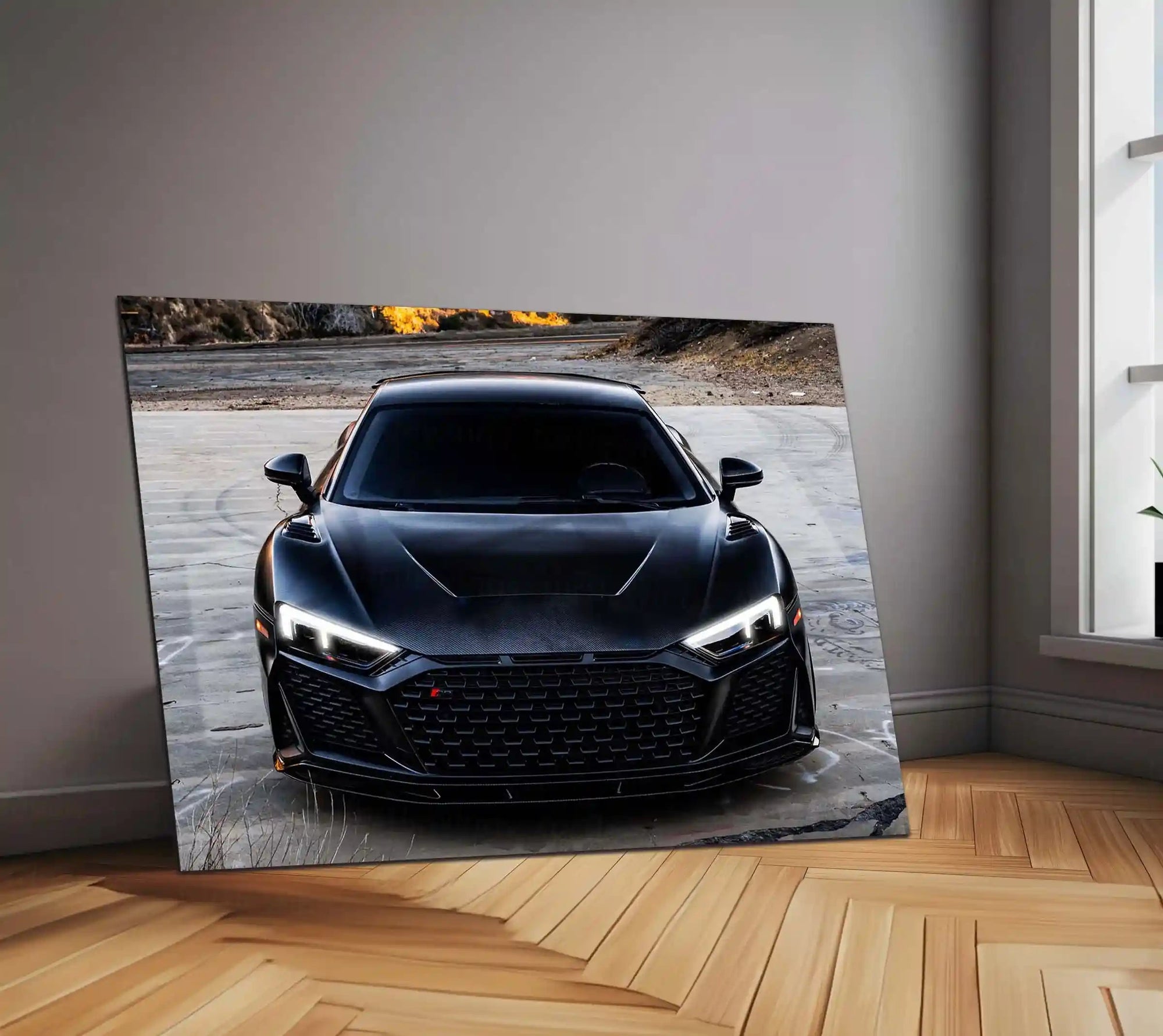 LED | 🖤 Black Audi R8 Neon LED Metal Poster | Luxury Sports Car Wall Art
