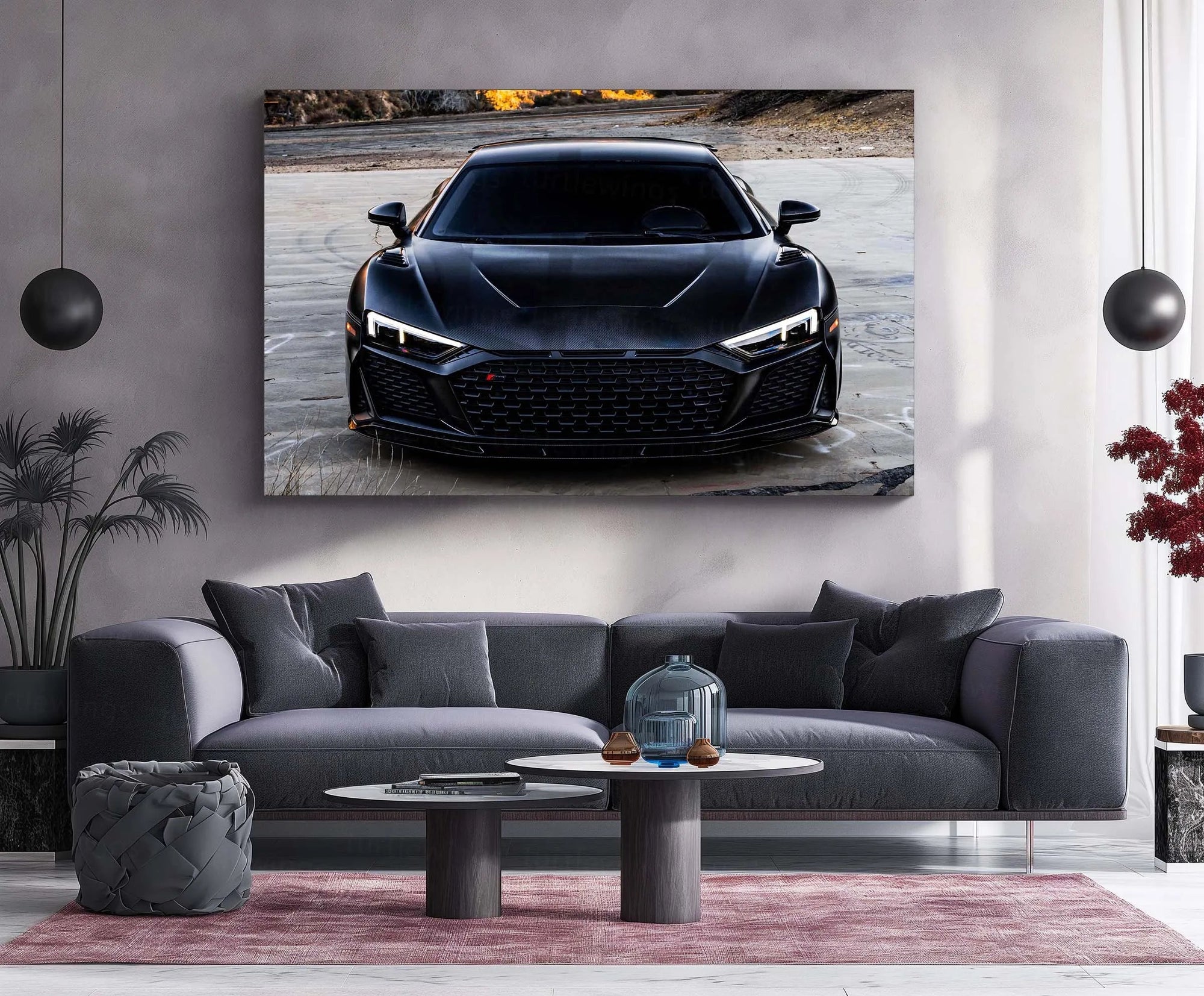 LED | 🖤 Black Audi R8 Neon LED Metal Poster | Luxury Sports Car Wall Art