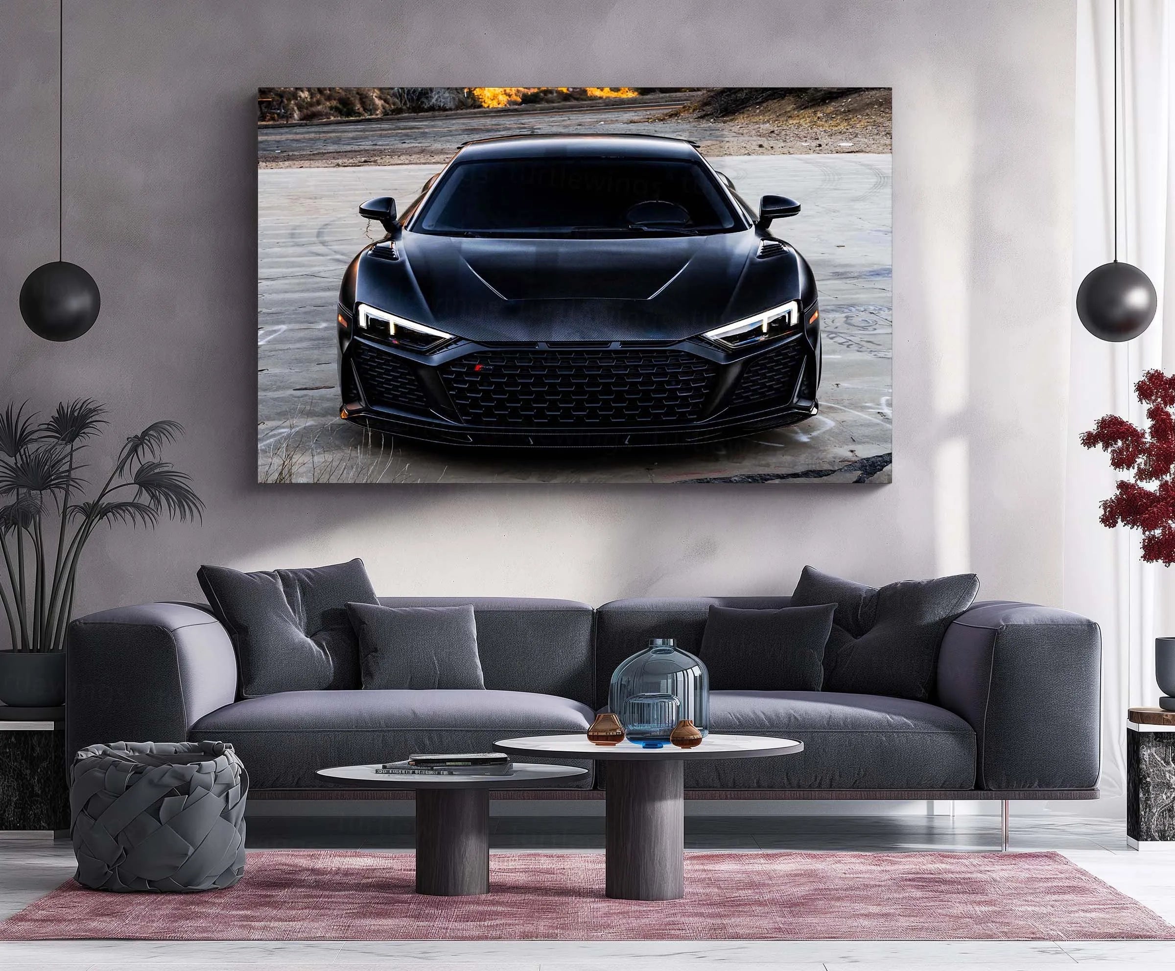 LED | 🖤 Black Audi R8 Neon LED Metal Poster | Luxury Sports Car Wall Art