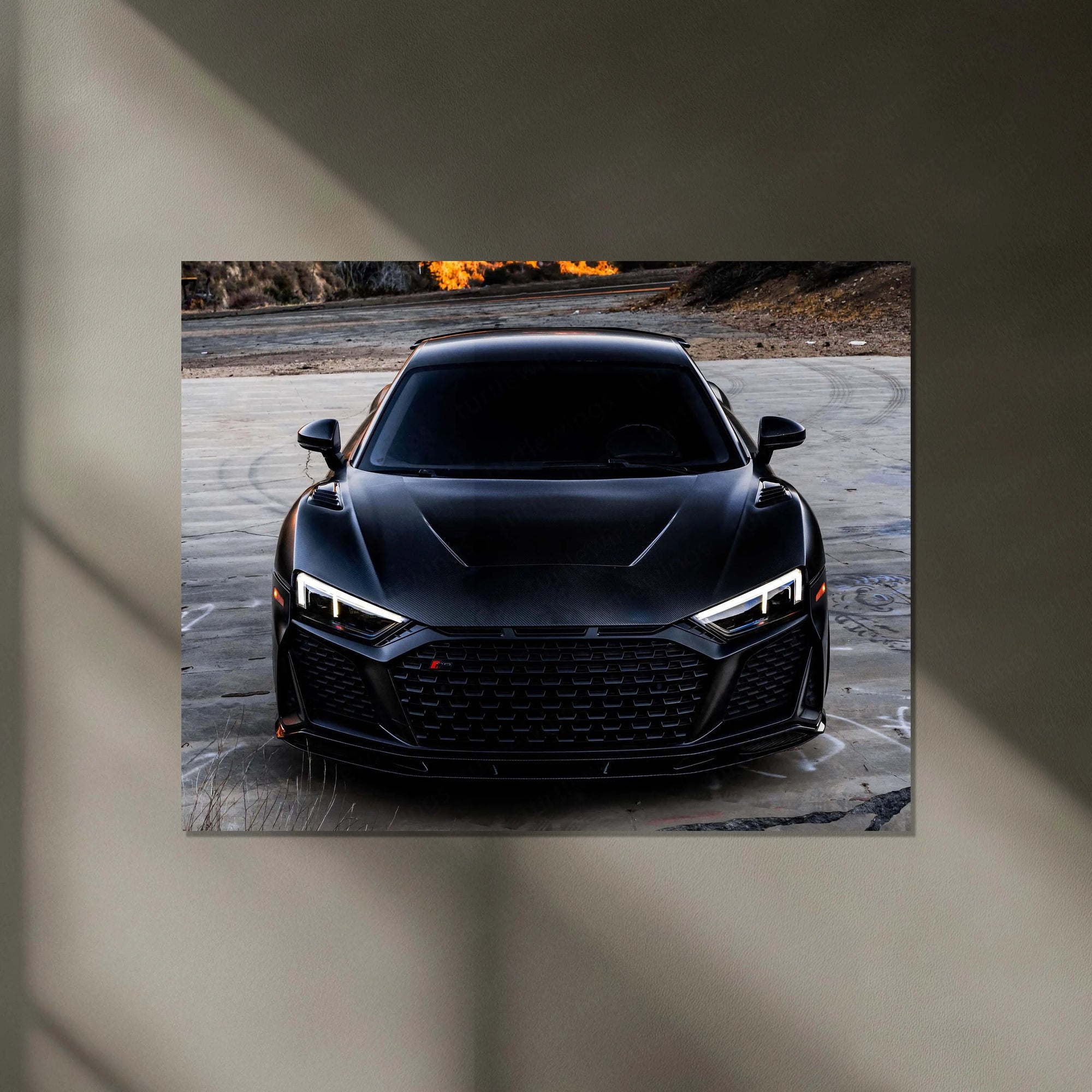 LED | 🖤 Black Audi R8 Neon LED Metal Poster | Luxury Sports Car Wall Art
