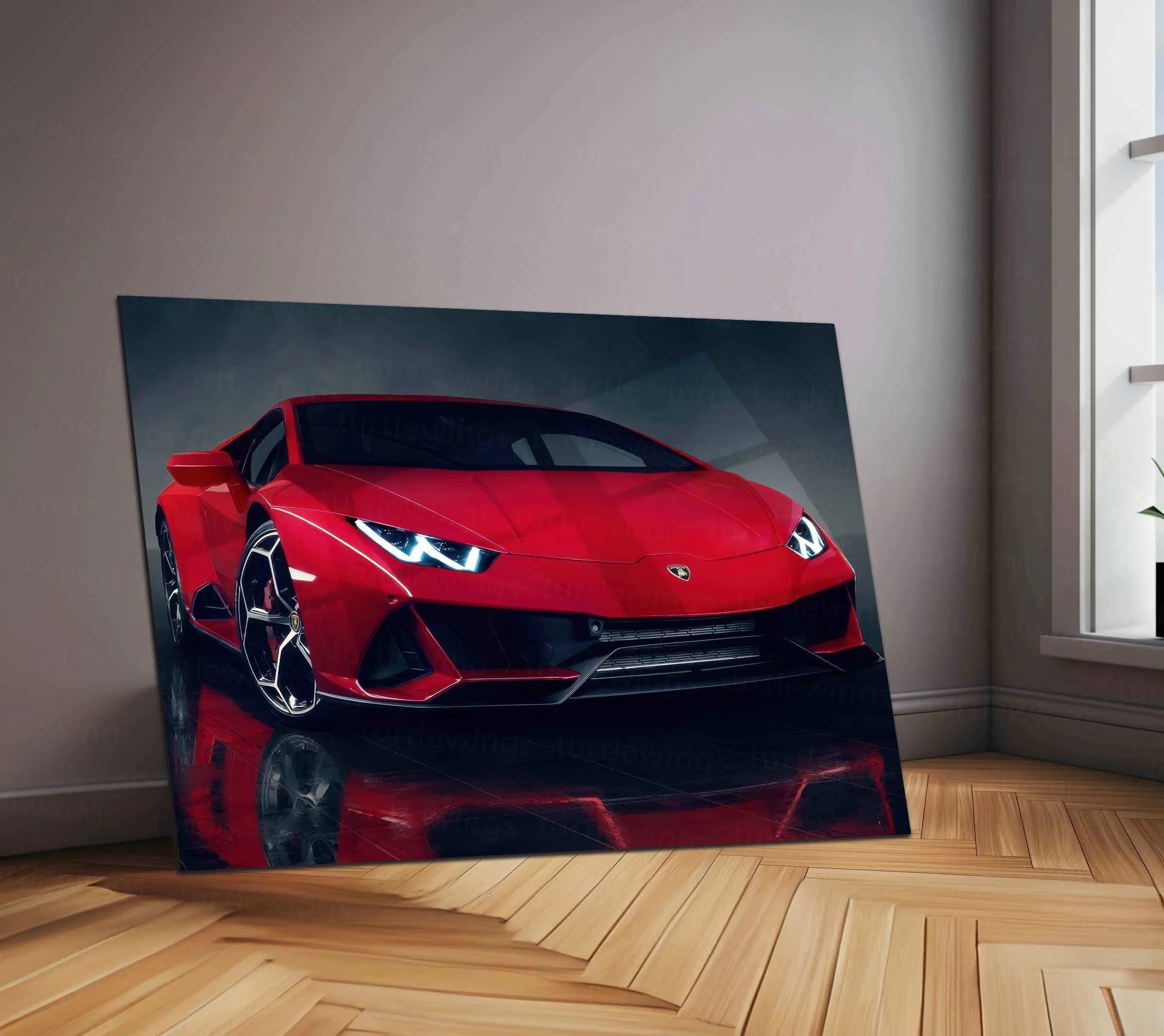 Lamborghini HuracÃ¡n "The Red Beast" Neon LED Metal Poster