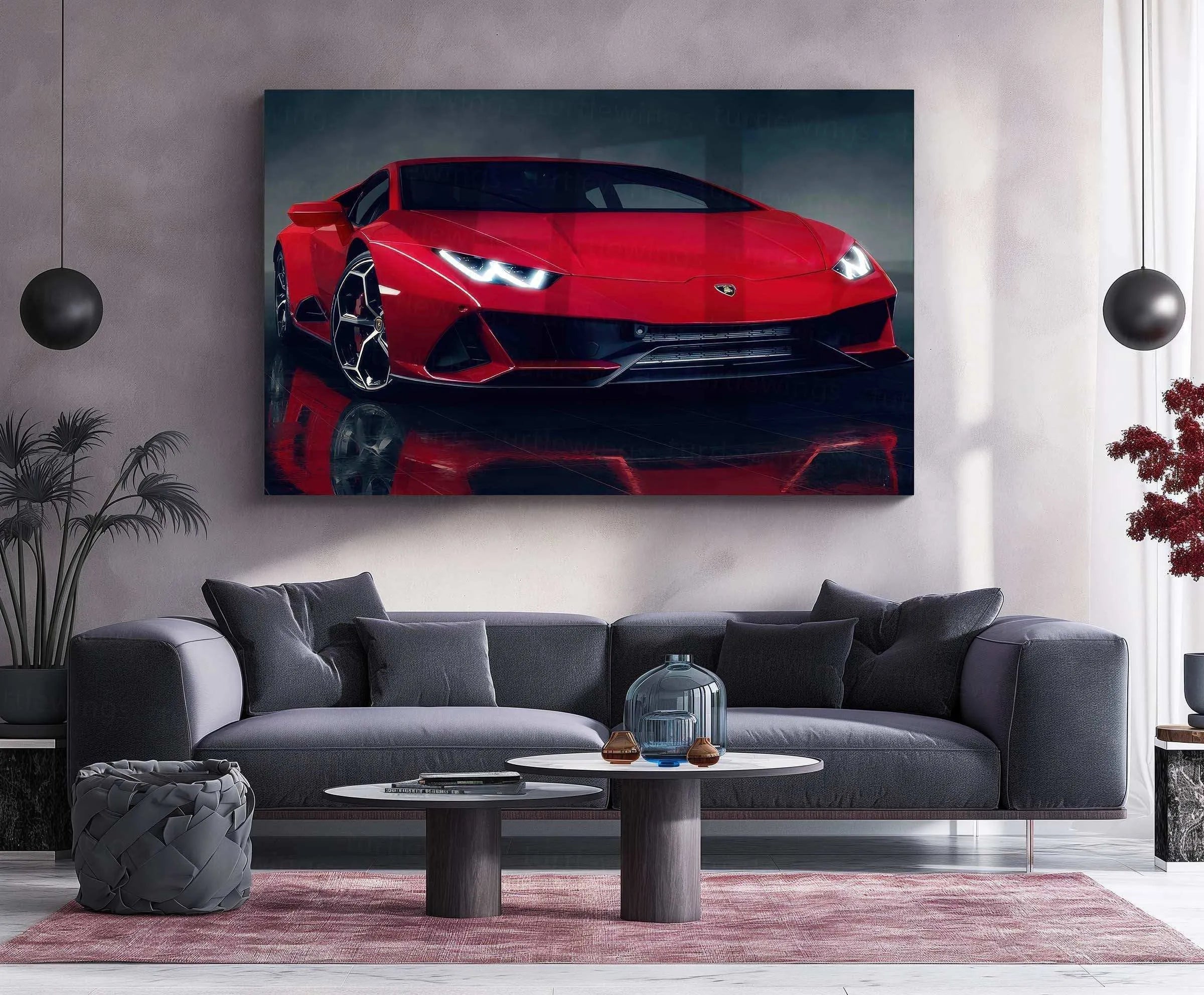 Lamborghini HuracÃ¡n "The Red Beast" Neon LED Metal Poster
