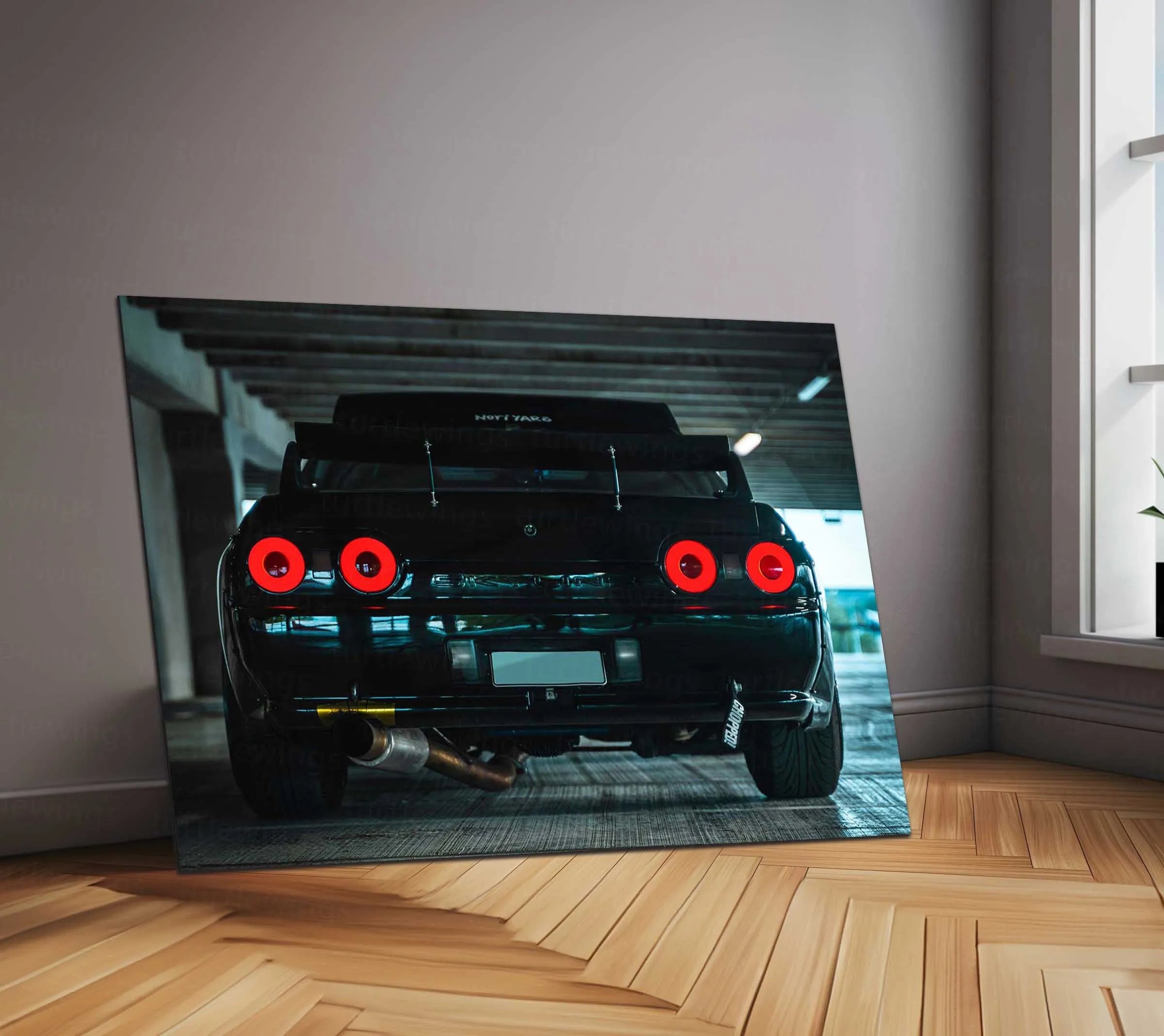 LED | 🏁 Nissan Skyline GT-R R34 Neon LED Metal Poster | JDM Legend Wall Art | Street Racer Glow Decor