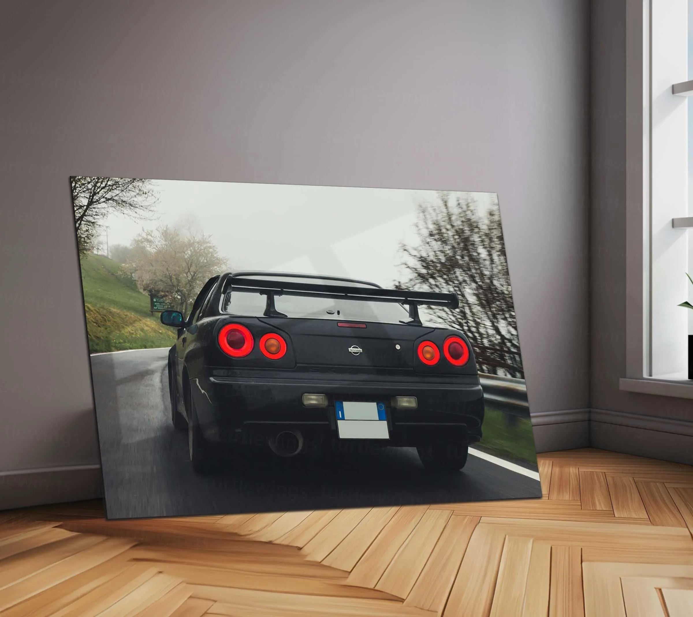 LED | 🏁 Nissan Skyline GT-R R34 Neon LED Metal Poster | JDM Legend Wall Art | Street Racer Glow Decor 01