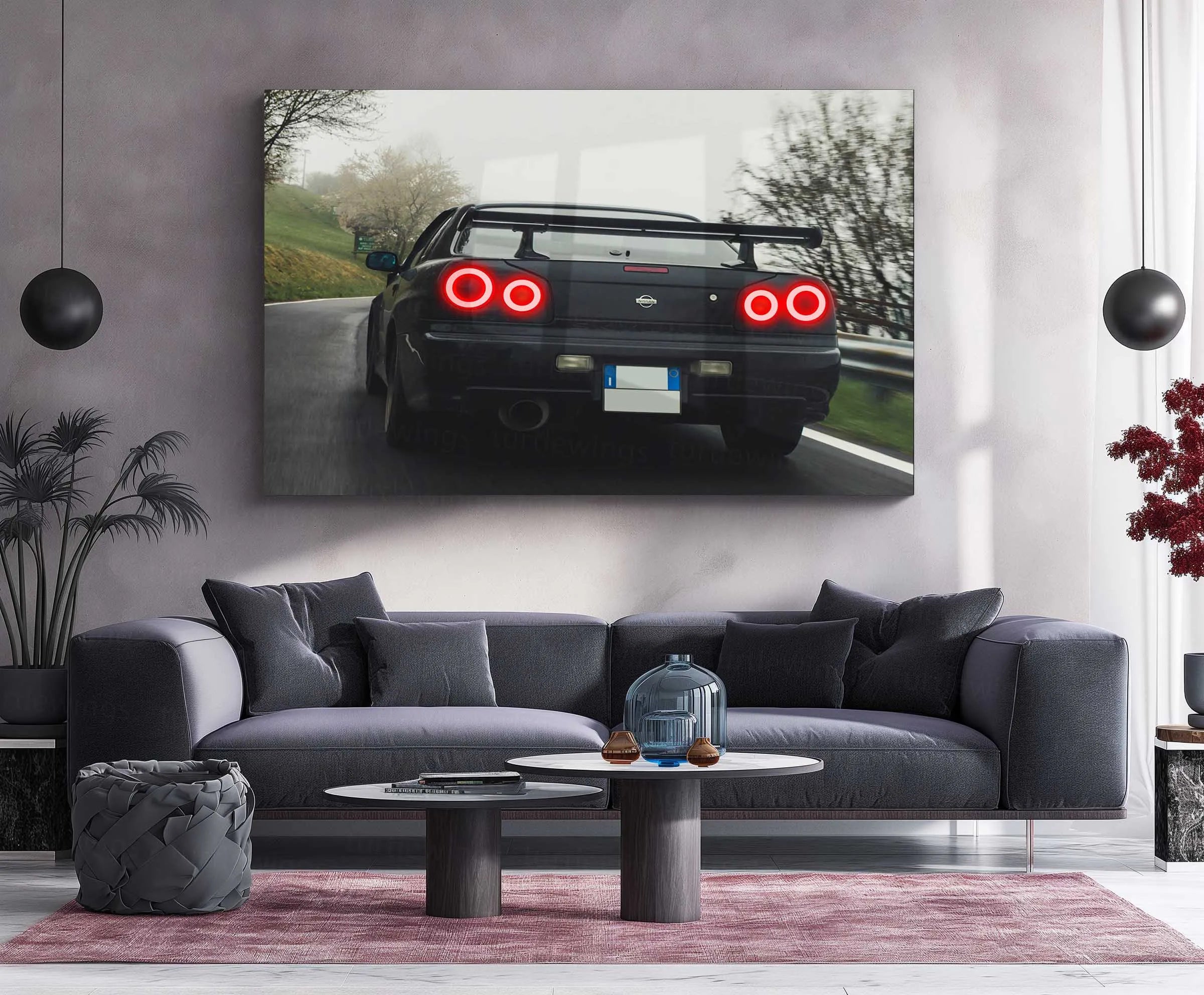 LED | 🏁 Nissan Skyline GT-R R34 Neon LED Metal Poster | JDM Legend Wall Art | Street Racer Glow Decor 01