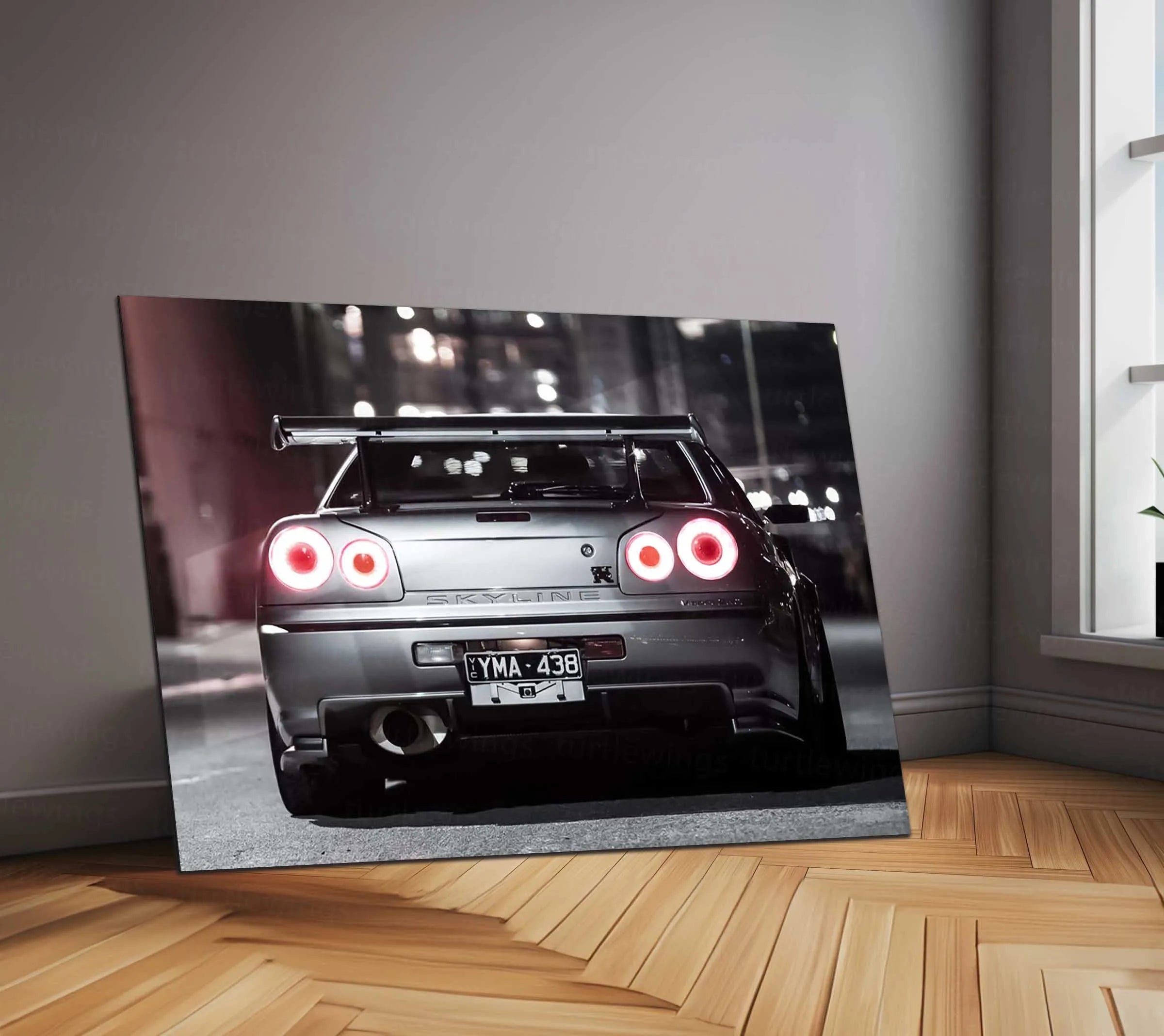 LED | 🏁 Nissan Skyline GT-R R34 Neon LED Metal Poster | JDM Legend Wall Art | Street Racer Glow Decor 02