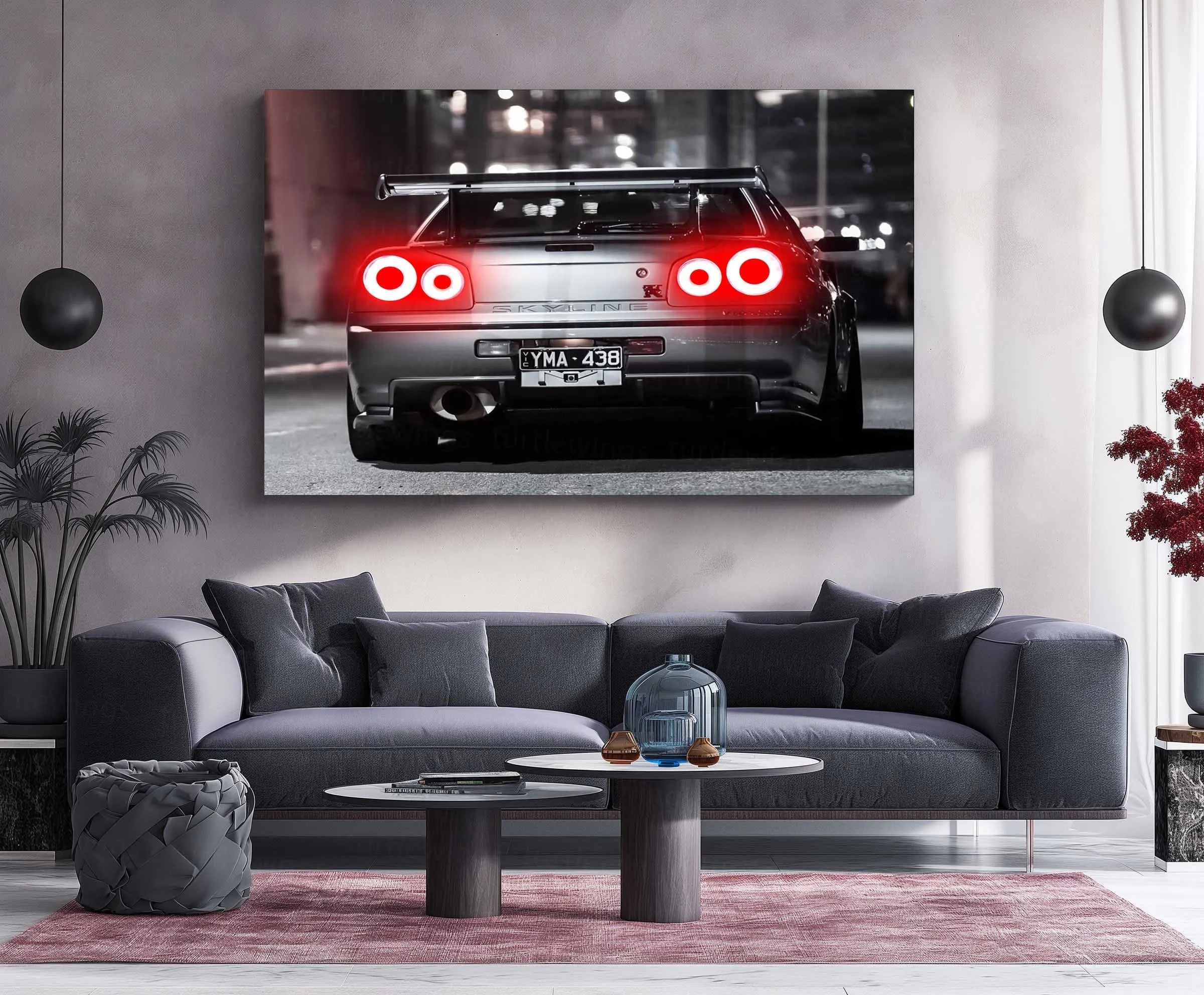 LED | 🏁 Nissan Skyline GT-R R34 Neon LED Metal Poster | JDM Legend Wall Art | Street Racer Glow Decor 02