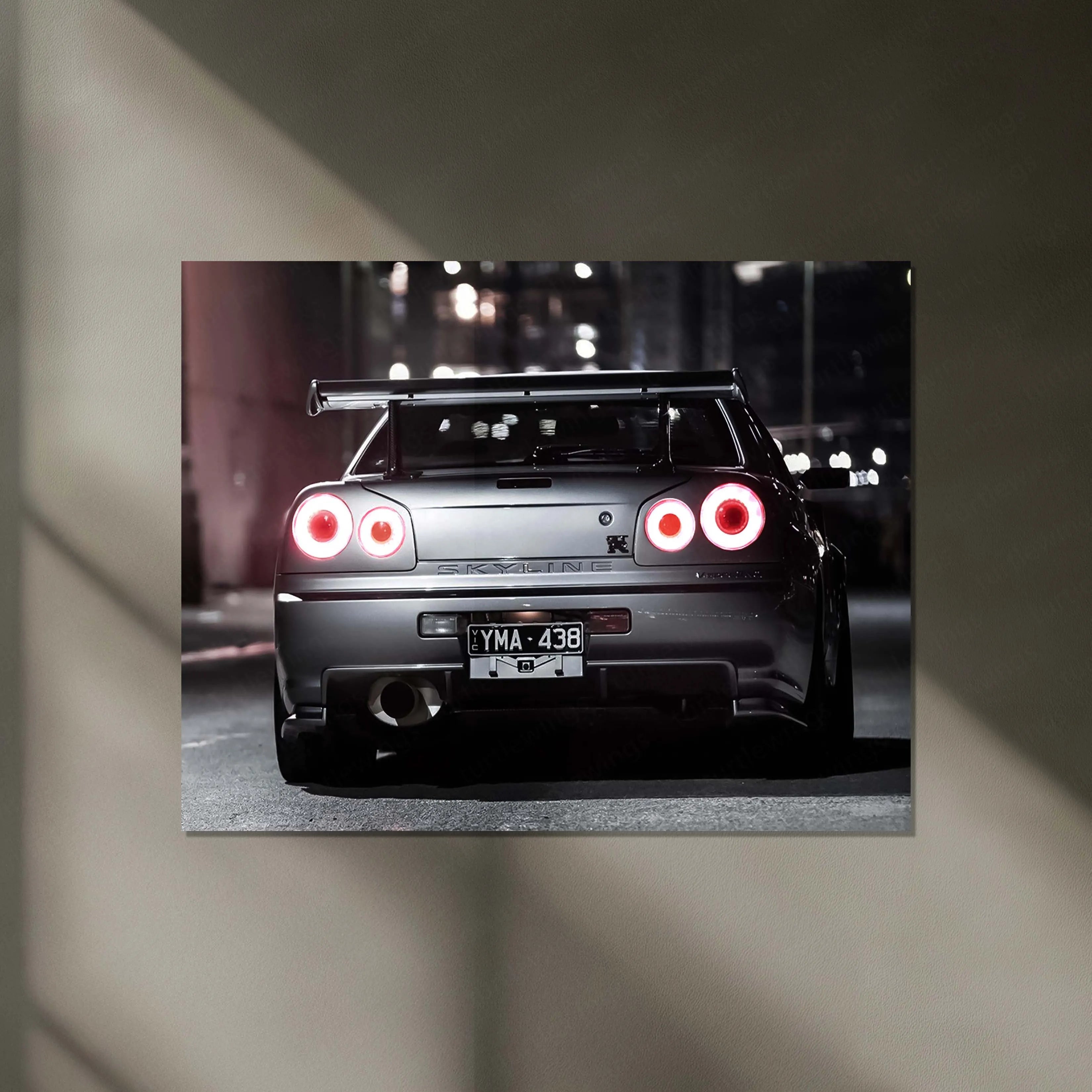 LED | 🏁 Nissan Skyline GT-R R34 Neon LED Metal Poster | JDM Legend Wall Art | Street Racer Glow Decor 02